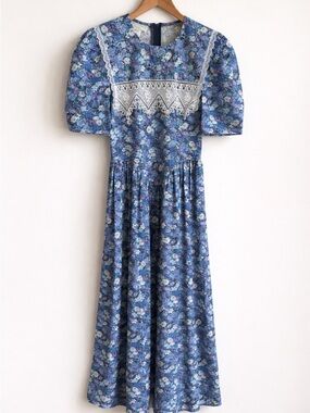 Gunne Sax Jessica McClintock Vintage 80s Cottagecore Prairie Floral Midi Dress